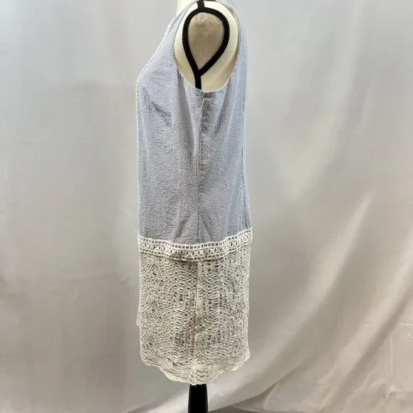 London Times sleeveless seersucker embroidered lace blue dress 10P - Picture 4 of 7
